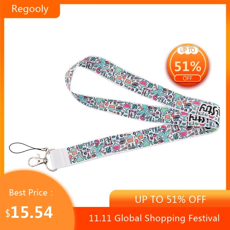 

30pcs Chemistry Knowledge Experiment Tools Art Key Chain webbings ribbons Neck Strap for Phone Keys ID Card Cartoon Lanyards