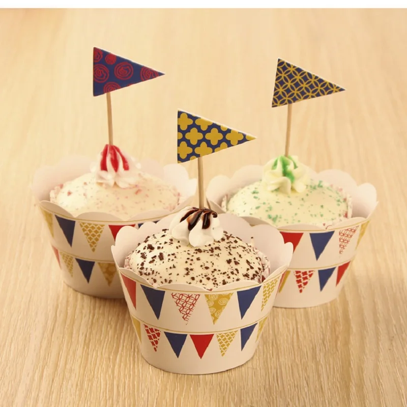

12Sets Cartoon Printing Cup Cake Toppers Wedding Birthday Christmas Cake Flags Party Decor