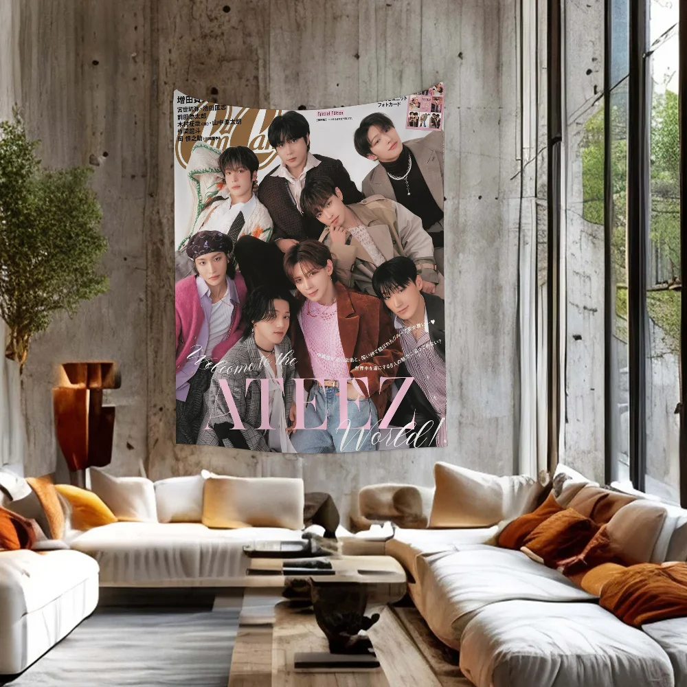 K-pop Ateez Anime Tapestry Hippie Flower Wall Carpets Dorm Decor Cheap Hanging