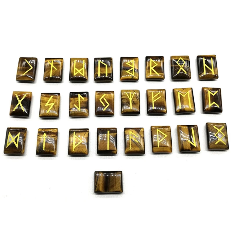 

25Pcs Natural Polished Stone Obsidian Rune Stones Set Engraved Elder Futhark Alphabet Lettering Polished Healing Crystal