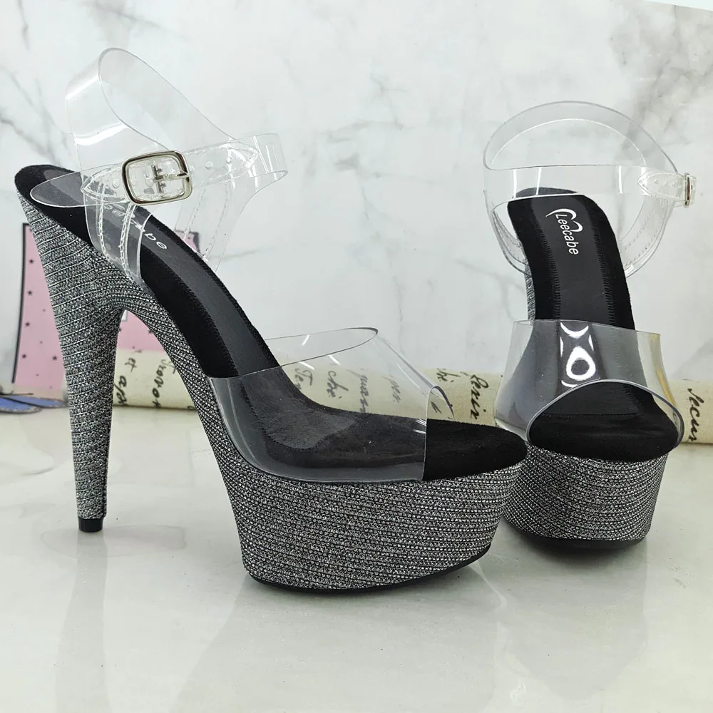 Leecabe 15CM/6Inch Grey Materials covered Platform lady party High Heels Shoes Pole Dance Shoes