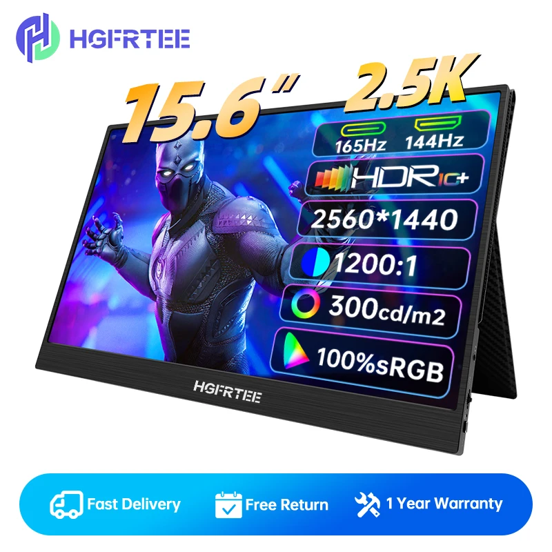Портативный игровой монитор 15,6 дюйма, 165 Гц, 2K, QHD, IPS, 1ms, внешний вторичный дисплей для ПК, телефона, ноутбука, Nintendo, Xbox, PS5, PS4