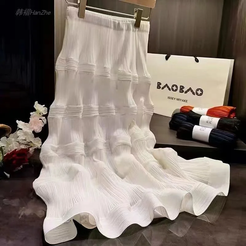 Плиссированная юбка Мияке Высокая Талия Эластичная Монохромная Трапециевидная