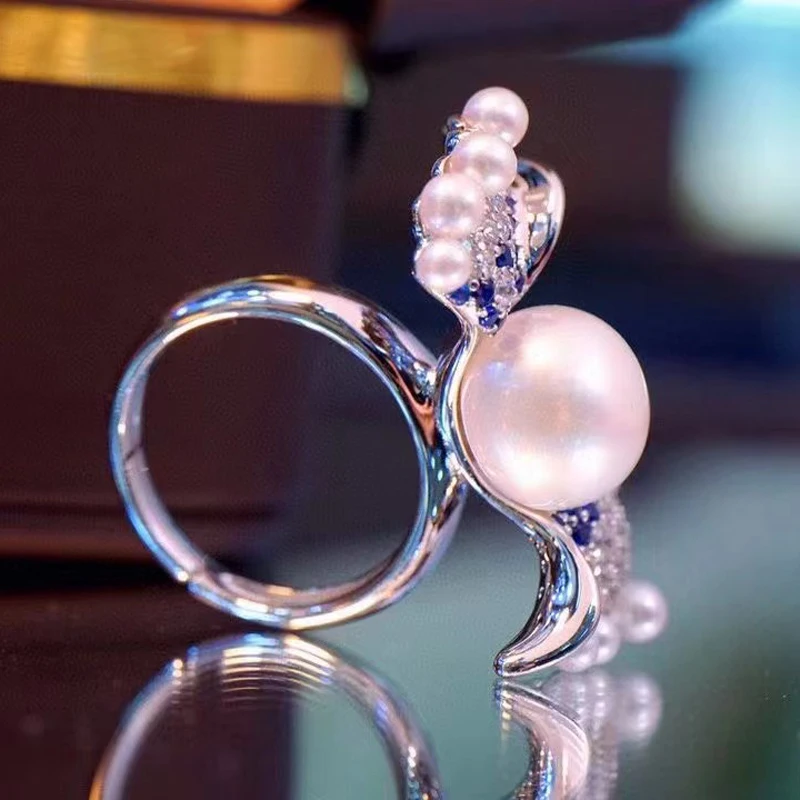 Женское кольцо из серебра 925 пробы с натуральным жемчугом