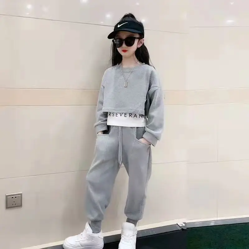 

Teenage Girls Clothing Sets Teen Girls Outfit Suit Top+Wide Leg Pants Loose 2Pcs Set Teenage Clothing Set Children Clothing Suit