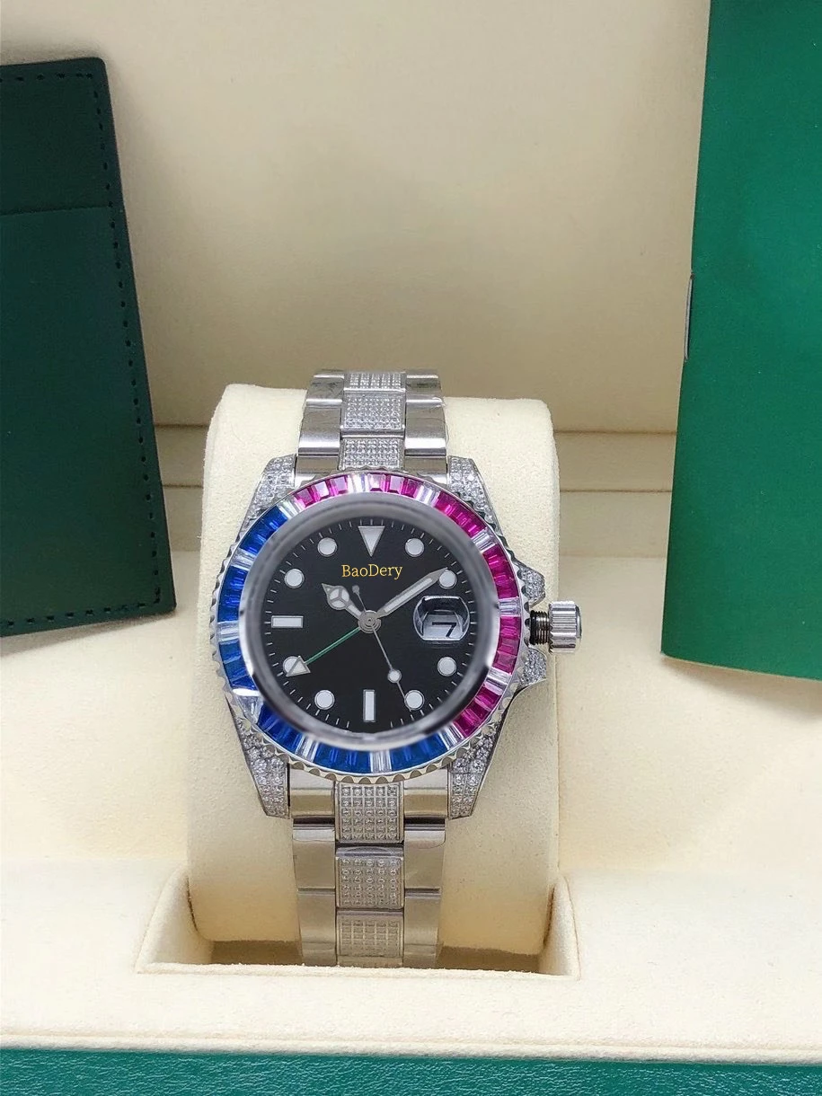 Мужские роскошные часы с логотипом 40 мм бриллиантами и механическим механизмом