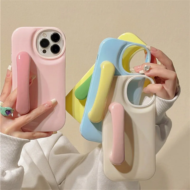

Fashion Candy Color Handle Bracket Phone Case For iPhone 14 Pro Max Plus 13 12 11 Pro Max Shockproof Color Mixing Holder Cover