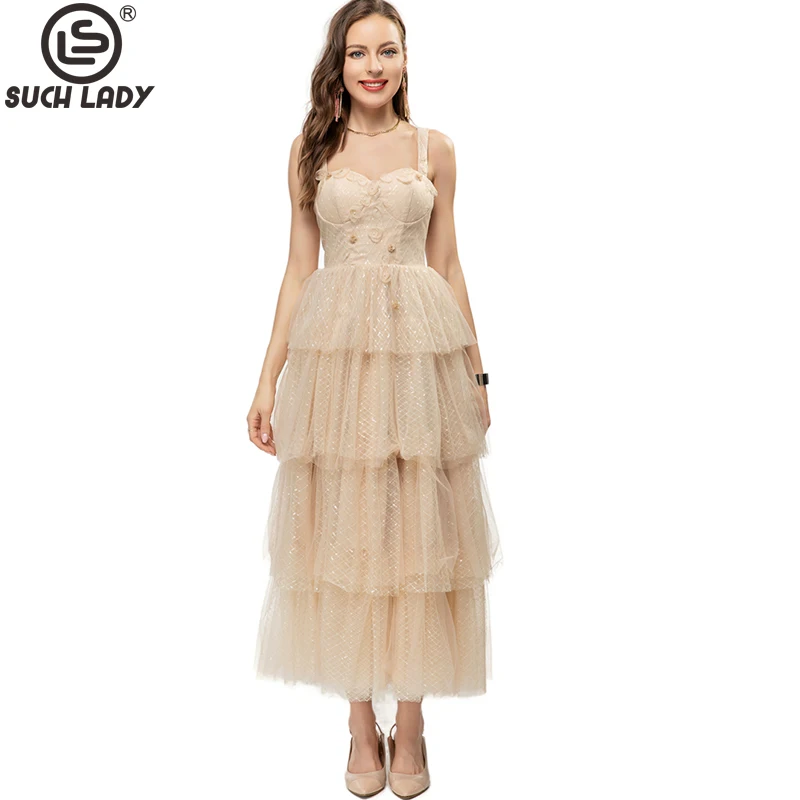 

Women's Runway Dresses Spagetti Straps Appliques Beaded Layered Elegant Prom Party Gown