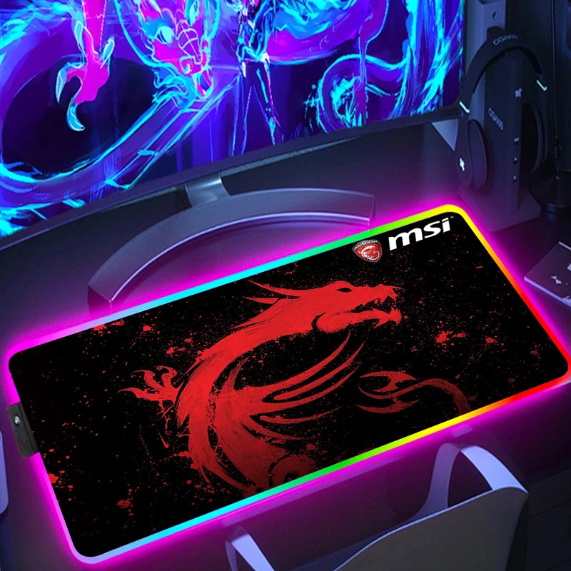 

RGB Mouse Pad With Backlight Msi Pc Accessories Mousepad Anime Backlit Mat Gamer Keyboard Desk Protector Xxl Large Gaming Mause