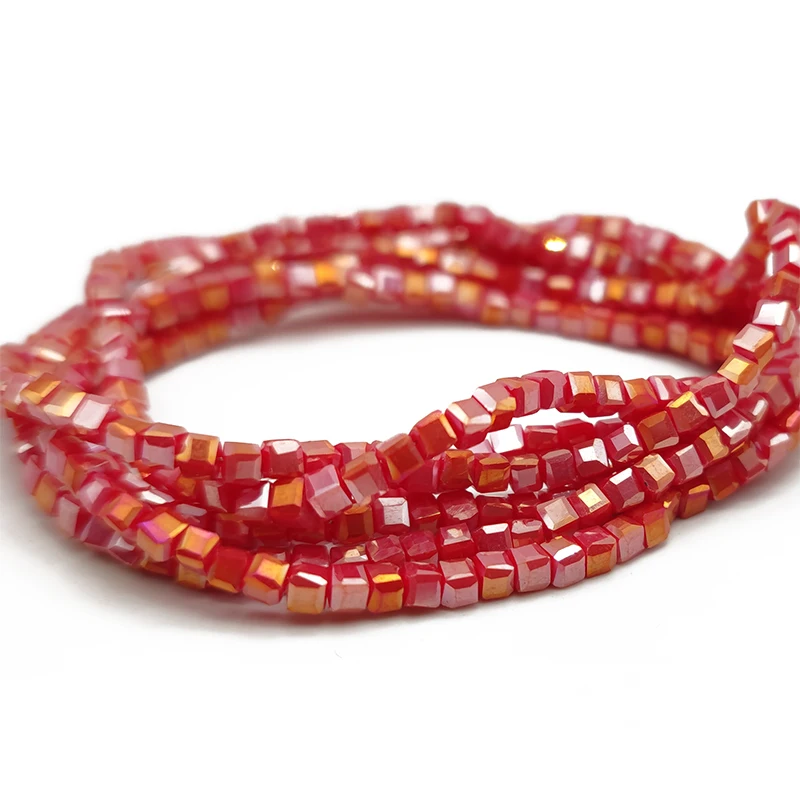 Red Faceted Cube Crystal Beads Square Glass Spacer Loose Beads for Jewelry Making 2mm DIY Bracelet Necklace Accessories
