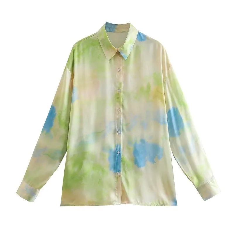 

Women's New Gradient Tie-dye Printing Temperament Commuter All-match Casual Lapel Single-breasted Long-sleeved Loose Shirt