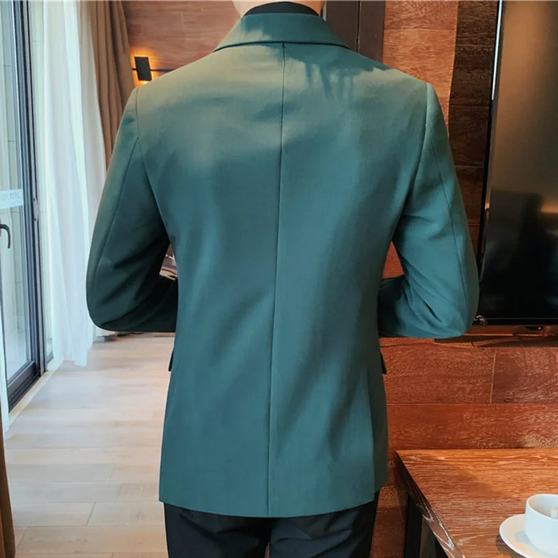 Мужская винтажная двубортная куртка, зеленое пальто в деловом стиле, весна 2022