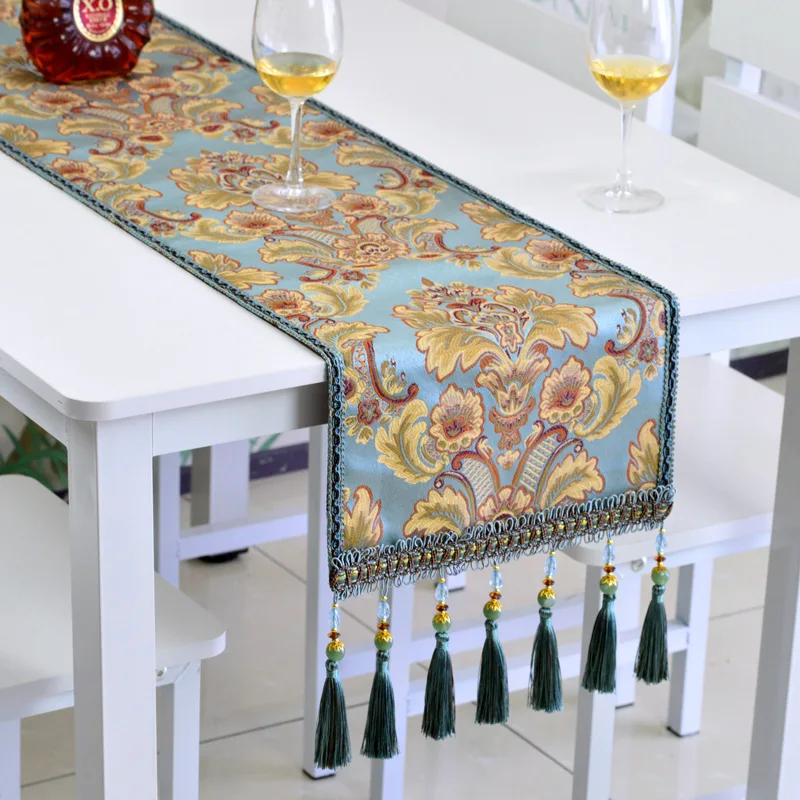

European Luxury Table Runner Modern Embroidery Tablecloth With Tassels Table Flag Dinner Place Mats Home Textile Table Decor