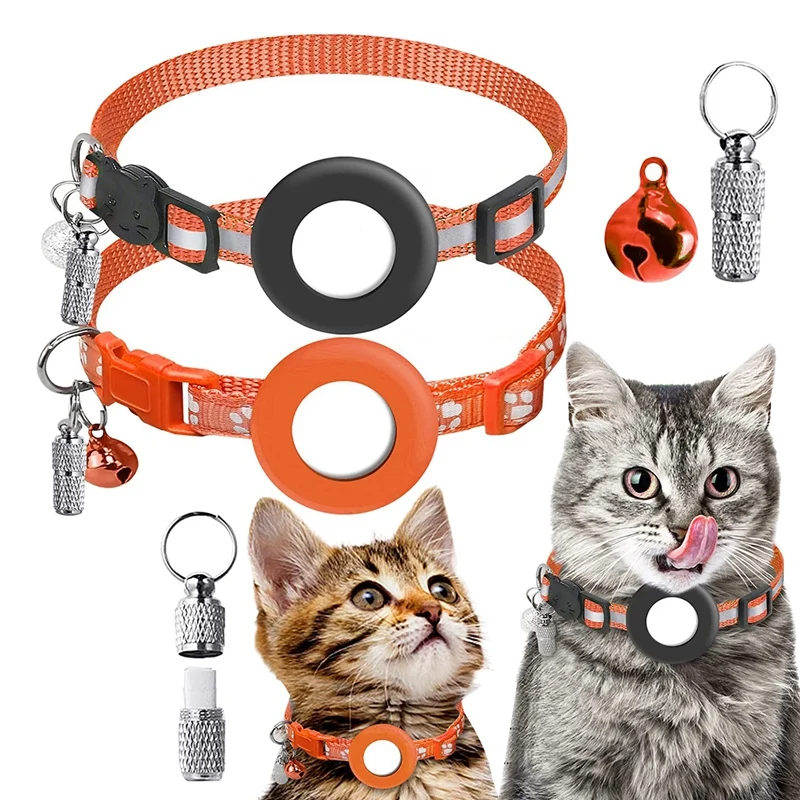 

2 Pack For Airtag Cat Collar, Breakaway Cat Collars Holder, Adjustable Reflective Strap With Bell & ID Tag