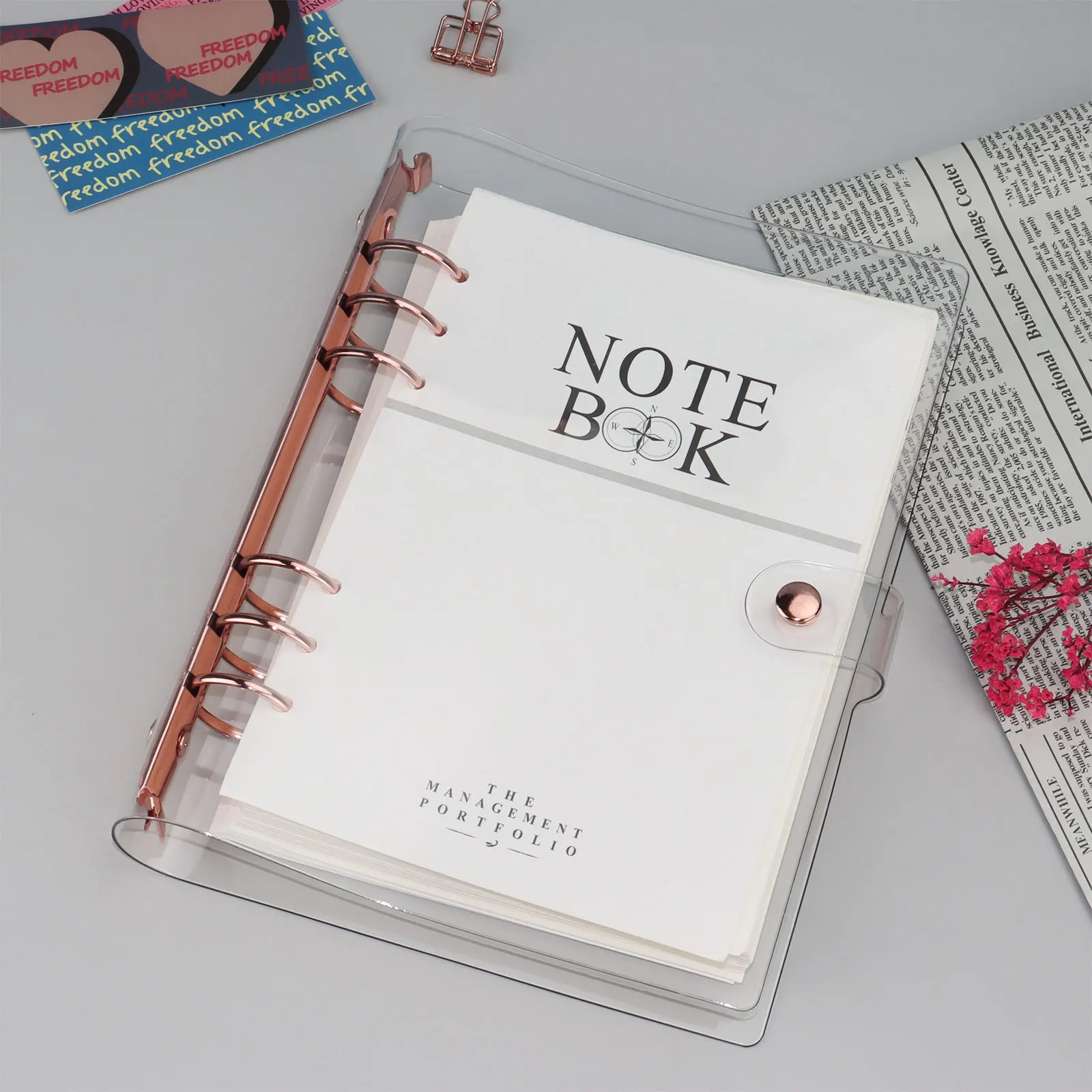 

A6 A5 Transparent Loose Leaf Binder Notebook rose gold Inner Core Cover Note Book Journal Planner Office Stationery Supplies