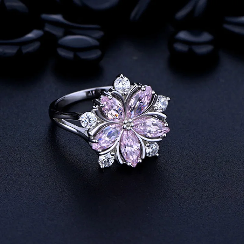 

Fashion 100% 925 Sterling Silver Ring Created High Carbon Diamond Anniversary Cocktail Flower Rings For Women Party Fine Jewelry