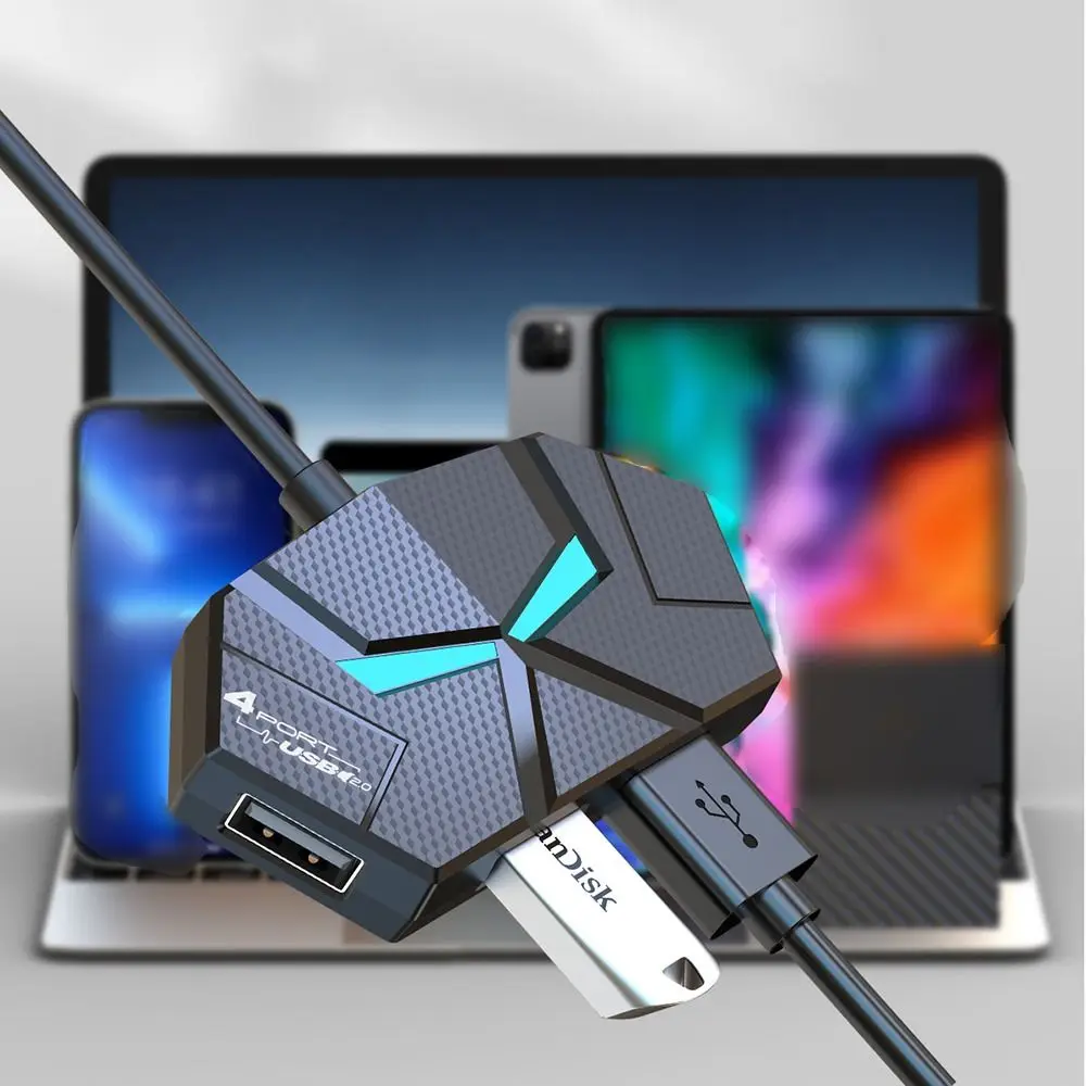 Фото USB-док-станция на 4/7 портов Type-C с цветной подсветкой, USB-разветвитель, адаптер, стабилизированный источник питания PD, USB 3.0 HUB-разветвитель №4