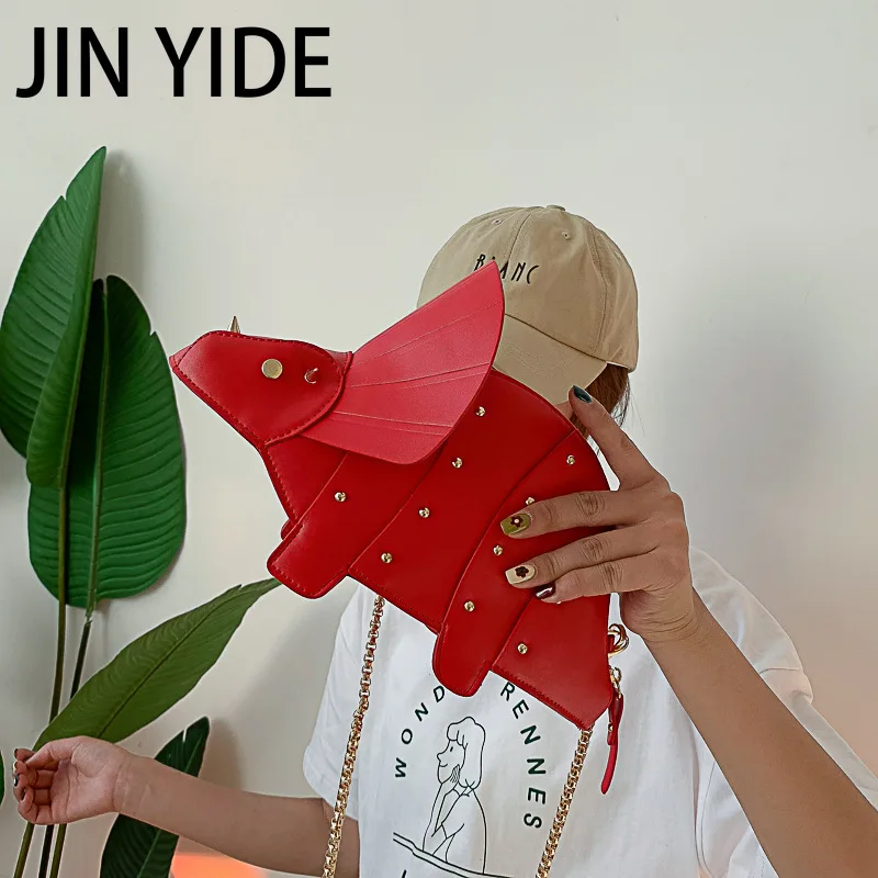 

JIN YIDE New Personality Style Rivets Dinosaur Shoulder Bag PU Leather Chain Crossbody Messenger Bag Female Purse Quality Bags