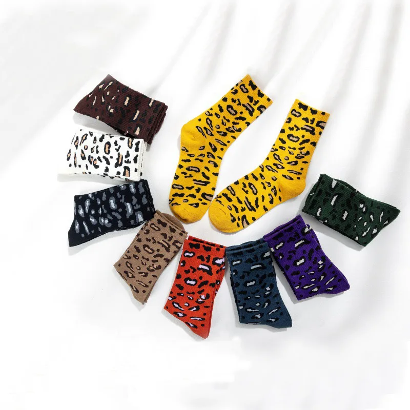 1 Pair Trendy Fashion Cotton Socks for Women Leopard Print Ladies Harajuku Socks Female Retro Vintage Personalized Cute Socks