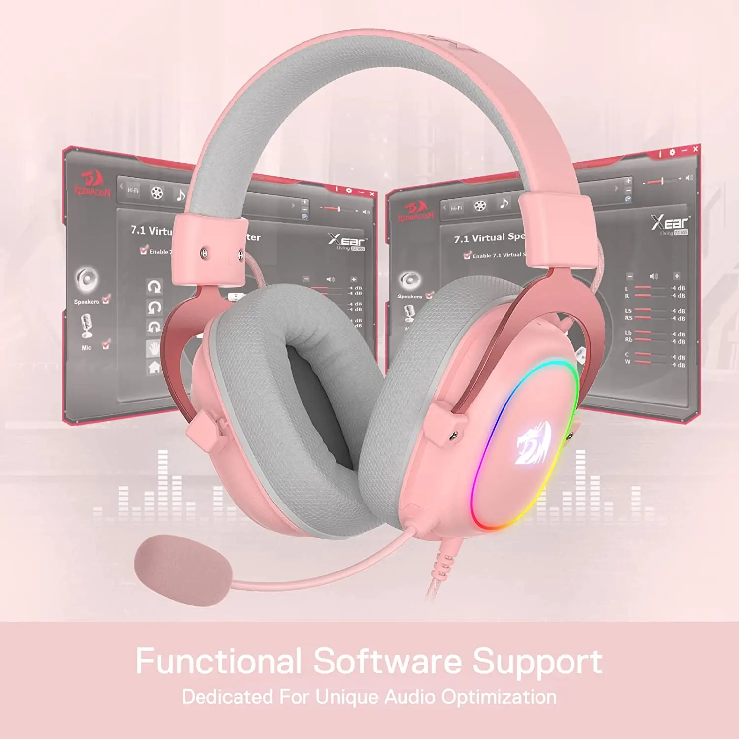 Redragon Pink Earpiece RGB Wired Gaming Headset - 7.1 Surround Sound Multi Platforms  Headphone  USB Powered  for PC/PS4/NS images - 6