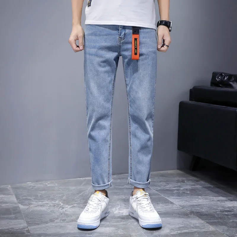 22ss Street Fashion Men Jeans Light Blue Versatile Denim Trousers Mid Waist Baggy Jeans Casual Pants Men Clothing Jeans Men