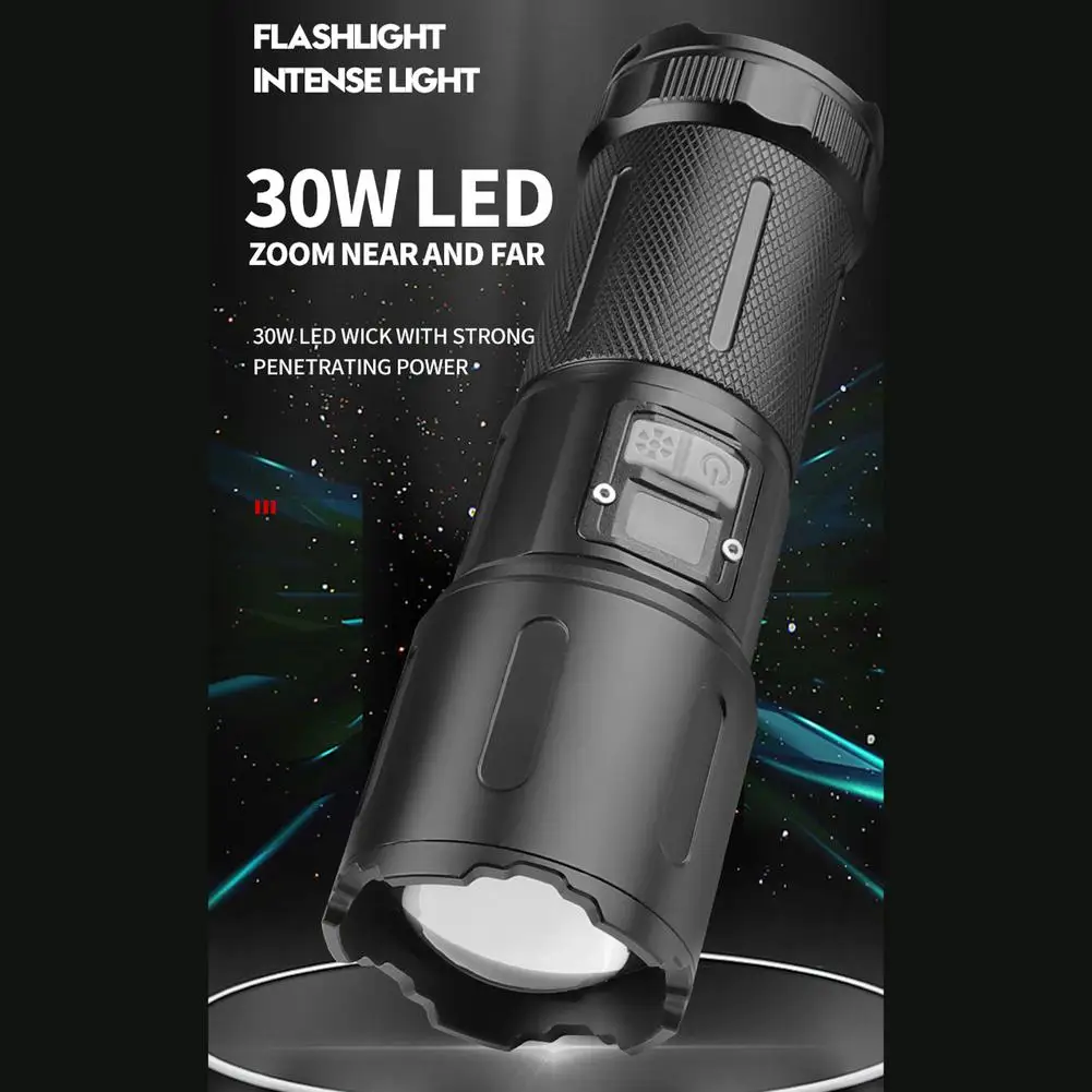 

30w Led Flashlight 5 Levels 1800 Lumens Telescopic Zoom Super Bright Digital Display Tactical Flashlight Hand Lantern Zoom Torch