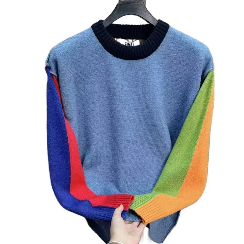 Модный дизайн мужской свитер свободного кроя яркий цветной пуловер повседневный
