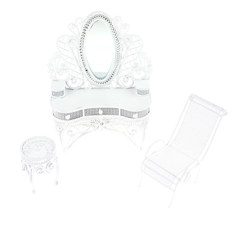 

1PC/1Set 1:12 Dollhouse Miniature White European Dressing Table Chair Metal Armchair Furniture Model Decor Toy Accessorie