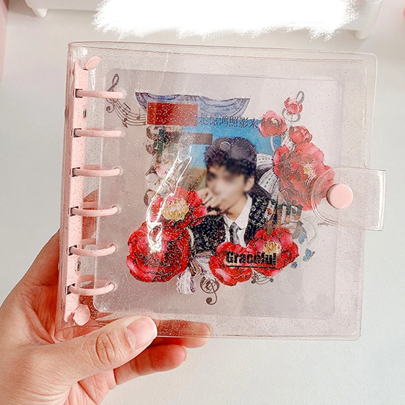 

Transparent A7 Kawaii Glittery Kpop Card Binder Journal Notebook & Photo Collect Book Diary Agenda Planner School Stationery NEW