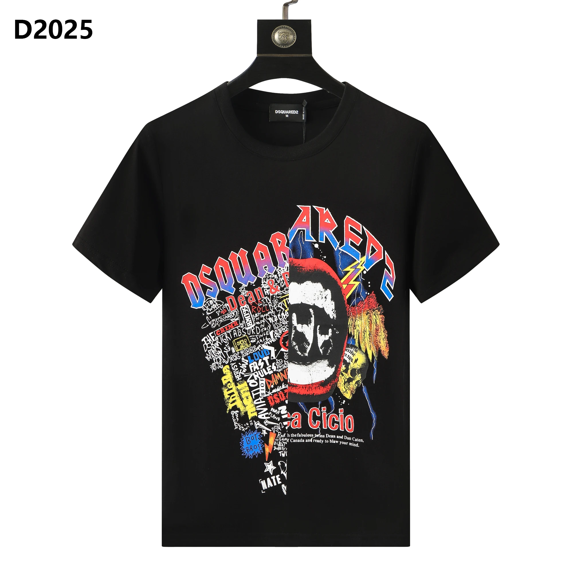 

High Quality Brand DSQ2 Summer Men's T-Shirt Short Sleeve Slim Personality Letter Print Personality Domineering Cotton Top