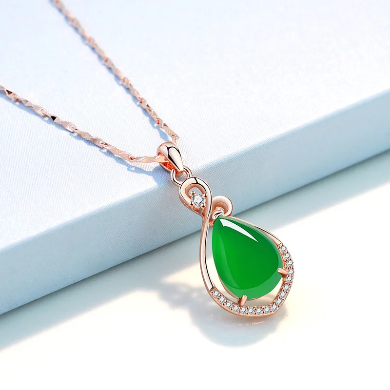 

Chalcedony Pendant Women's S925 Sterling Silver Water Drop Necklace Luxurious Style High-Grade Silver Jewelry 2022 New Necklace