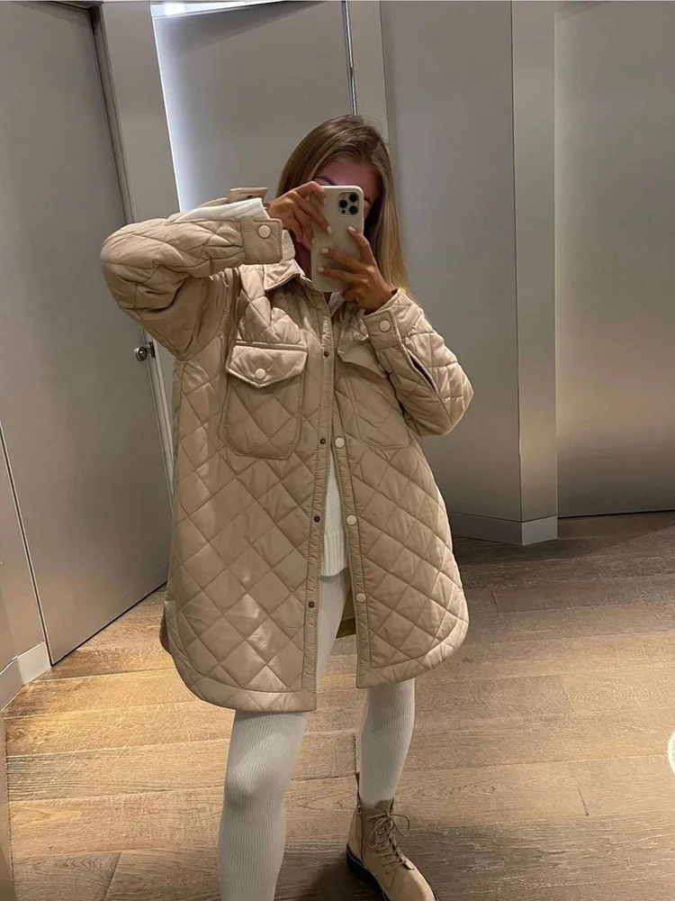 Women's Winter Padded Jacket Fashion Warm Loose Casual Coats Lapel Single-breasted Outwear Ladies Elegant Quilted Jackets Belt
