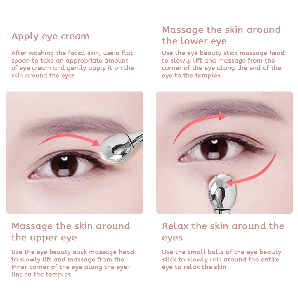 

1 2 3 Eye Cream Applicator Zinc Alloy Face Massager Stick Facial Dark Circles Puffiness Remover Spoon Tool Men Silver