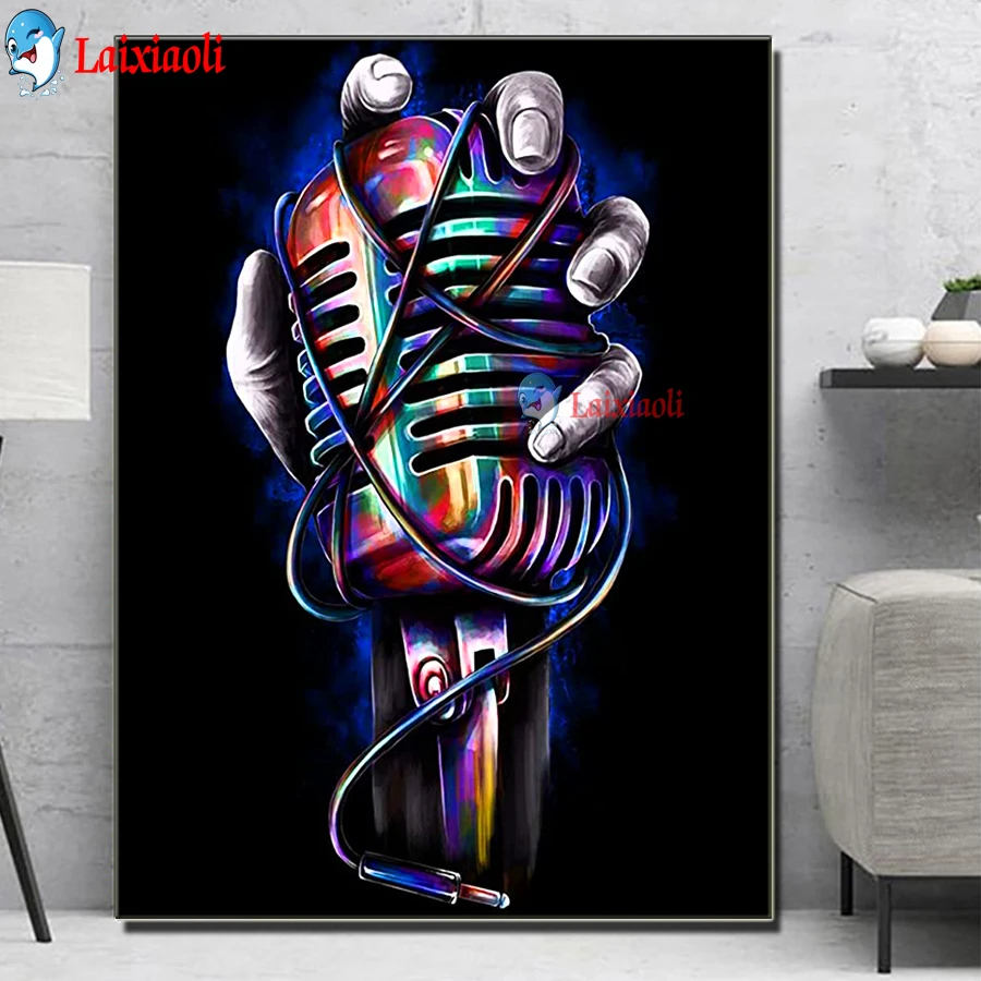 

Color microphone 5D Diamond Painting Kits Full Drill Diamond Mosaic Art Rhinestone Embroidery singing lover Home Decor Gift