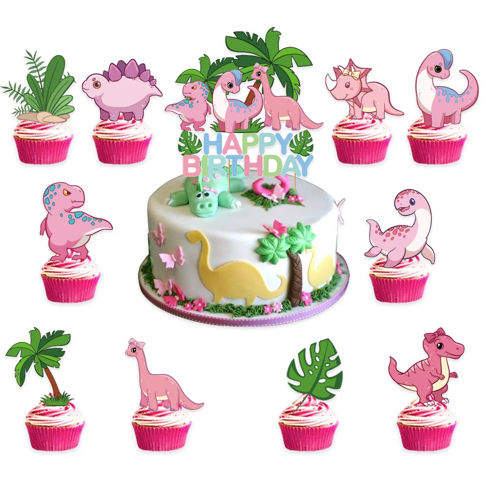 

Dinosaur Theme Cake Toppers Dino Party Cupcake decoration Happy Birthday Party Decorations Kids Favors Cake Flag Baby Shower