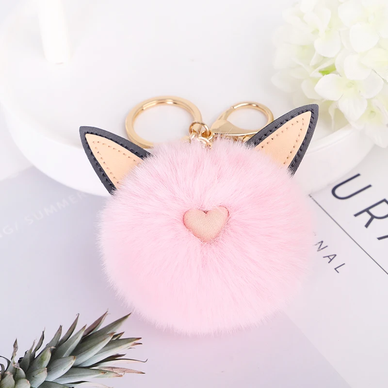 Брелок EASYA с меховым помпоном 7 цветов пушистый шарик милый брелок ушками Женская