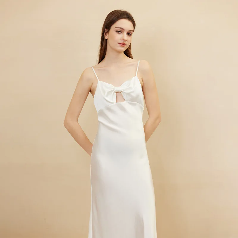 Сексуальное вечернее платье из 100% тутового шелка с бантом на груди тонких