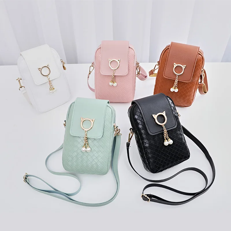 

2022Autumn Winter Mini Cross-body Mobile Phone Shoulder Bag Woven Pearl Tassel Cover-style Female Bag Shoulder Diagonal Bag