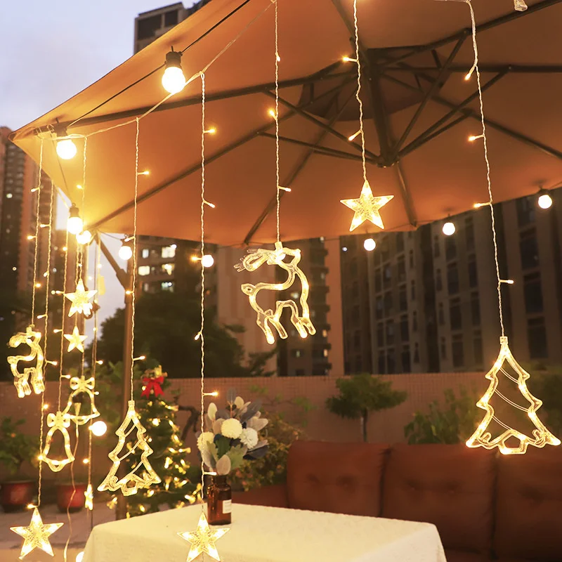 220V EU Plug Christmas Decoration LED Star Lamp Festoon Curtain Garland Fairy String Lights Outdoor For Holiday Party 2025 New Y