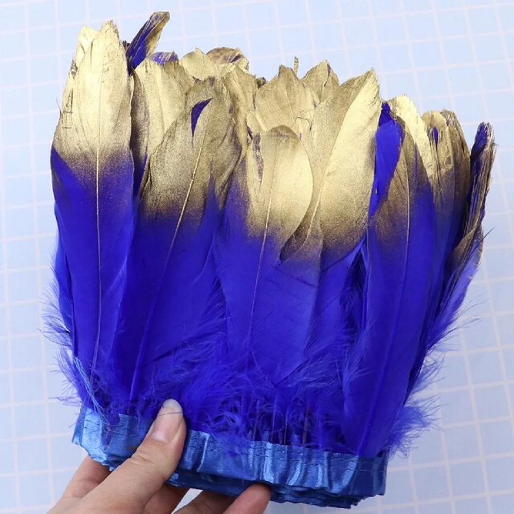 

1M Dyed Gold Goose Feather Trim 15-20cm Feather Fringe Goose Plume Ribbon Clothes Home Carnival Party Dress Decoration Craft
