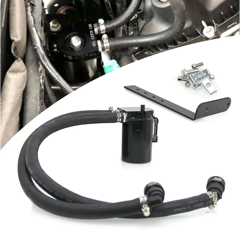 

Universal 350ml Reservoir Tank Oil Catch Can Tank 0046 Aluminum Polish Baffled Reservoir with Bracket Black