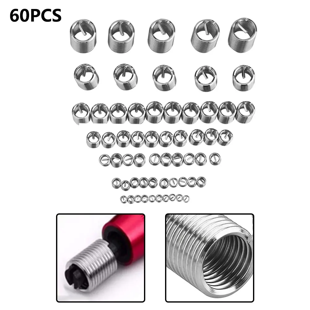 

60pcs M3-M12 304 Wire Thread Insert Repair Kit Screw Coiled Wire Helical Threaded Inserts Set Helicoil Thread Repair Tools