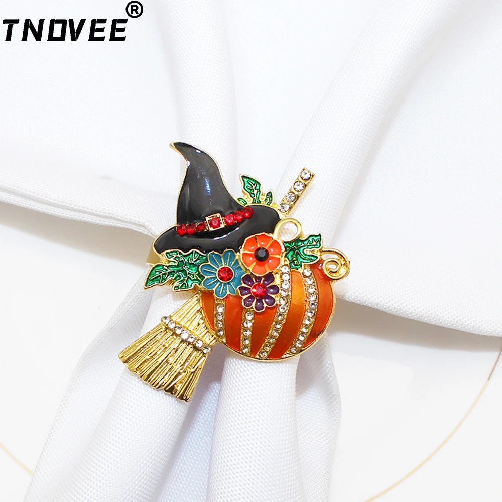 

8Pcs Halloween Napkin Rings Halloween Party Decoration Bat Pumpkin Witch with Broom Ghost Festival Table Napkin Holder ERH163