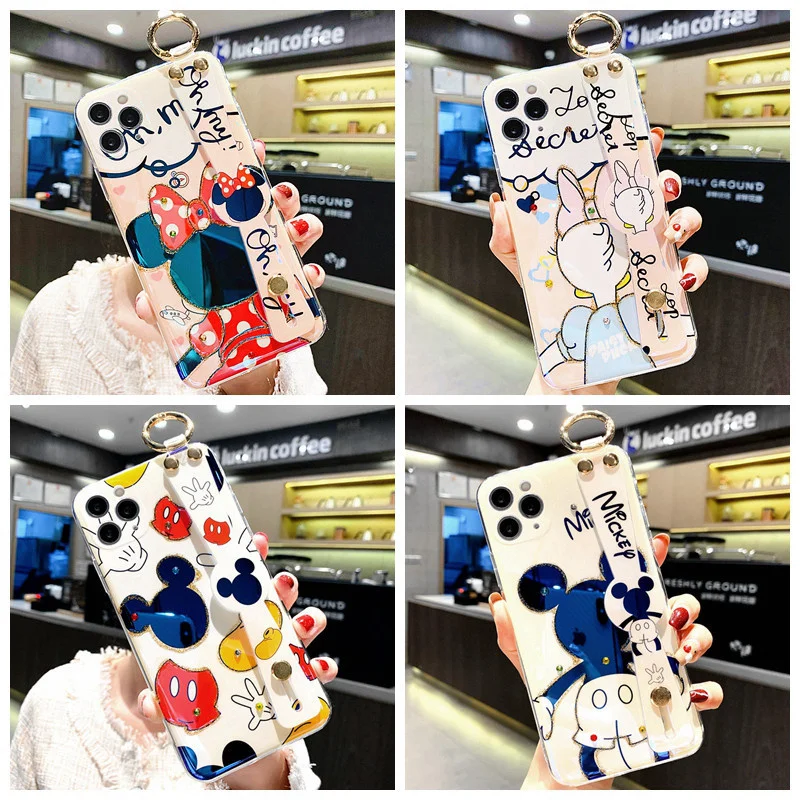 

13promax Blue Light Spot Drill Mickey Mouse Mobile Phone Case Wrist with Bracket 1211xr Mickey Minnie Soft Case Glitter Powder
