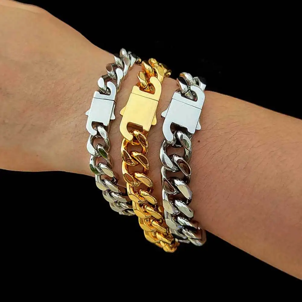 

Hip Hop Miami Cuban Chain for Men Women Bangles 316L Stainless Steel Gold/Silver Punk Rock Bracelet Fashion Jewelry Accessories