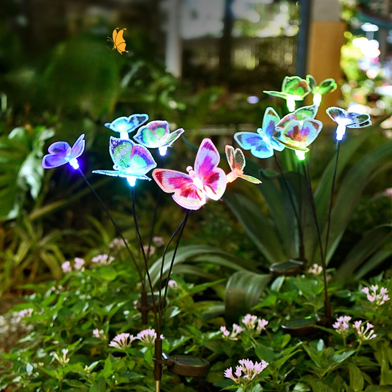 

8Pcs Gardens Solar Fiber Optic Butterfly Lights Outdoors Ground Lawn Courtyard Villa Terrace Layout Atmosphere Party Decor Lamps