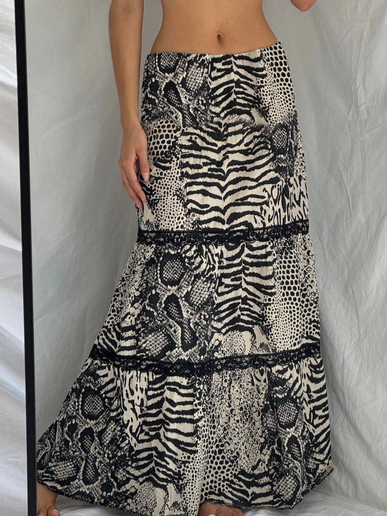 Rockmore винтажные кружевные лоскутные длинные юбки Y2K Эстетические трапециевидной