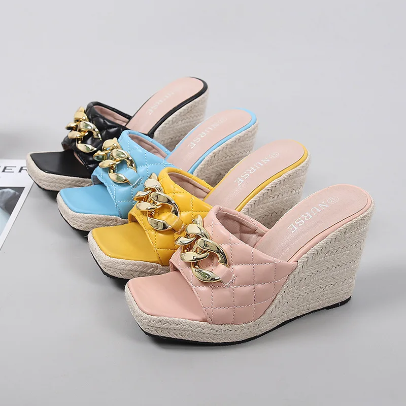 

Peep toe Sandals Women Summer Shoes 2022 Fashion Platform Shoes Elegant Ladies Sandals Wedge Heel 10cm Yellow Black Plus Size 46