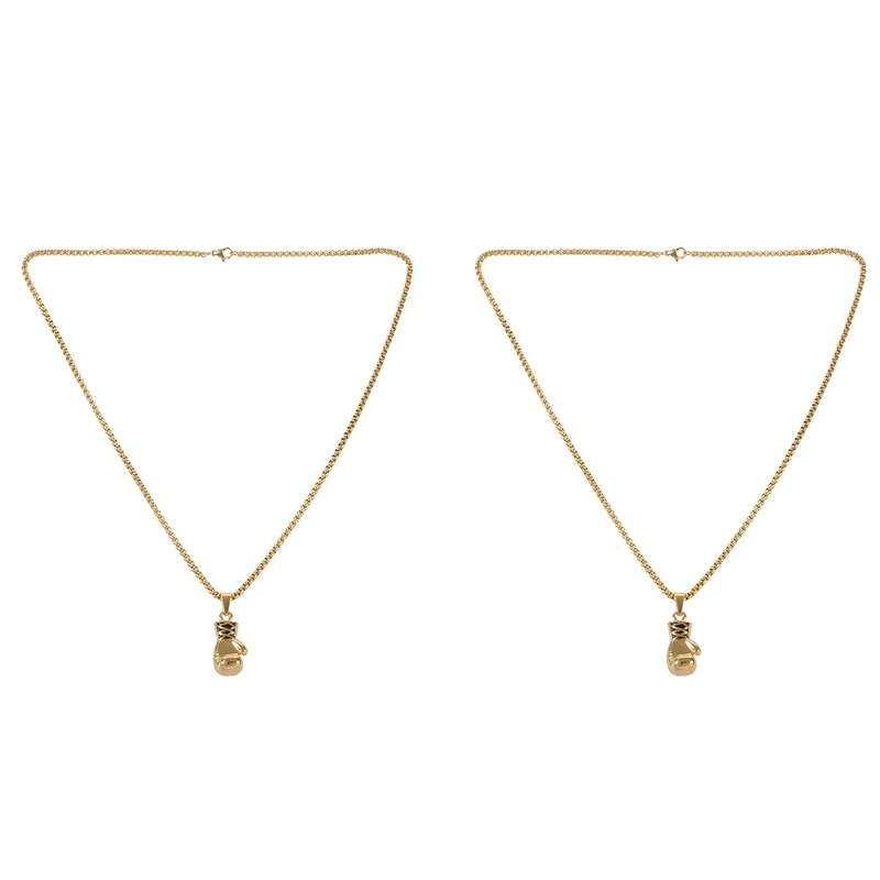 

2X Jewelry Men's Necklace - Chain Boxing Gloves Pendant, 55CM Adjustable - Stainless Steel - For Men Women Length 55 Cm