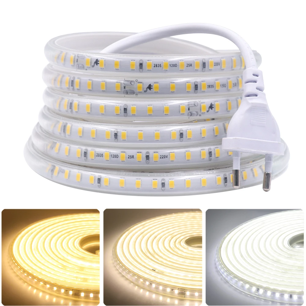 

220V LED Strip Light 20cm Cuttable 2835 High Quality Flexible LED Tape 120Leds Waterproof Outdoor LED Ribbon Rope Light EU UK